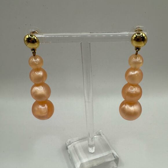 Monet Dangle Drop Pierced Earrings Round Balls Gold Orange Retro - Picture 12 of 12